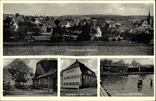 Ak Poppenhausen in Unterfranken, Gesamtansicht, Gasthaus zum gold. Stern, Turnverein Schwimmbad