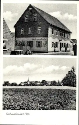 Ak Kirchenschönbach Kirchschönbach Prichsenstadt Unterfranken, Panorama, Gasthaus z. Hirschen