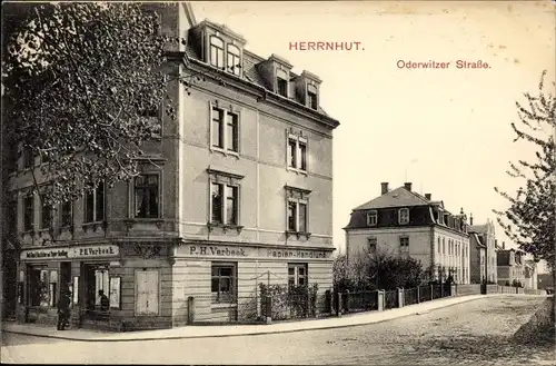 Ak Herrnhut in der Oberlausitz, Oderwitzer Straße, Papierhandlung P. H. Verbeek