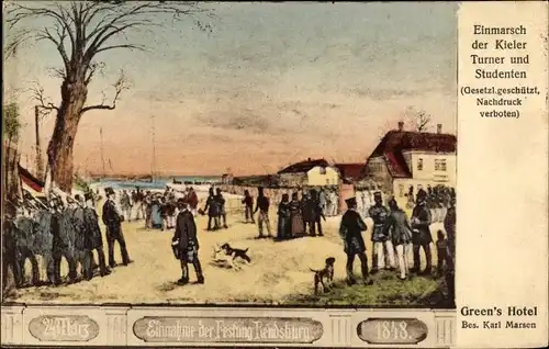 Ak Rendsburg in Schleswig Holstein, Einnahme der Festung 1848, Kieler Turner und Studenten