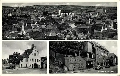 Ak Versbach Würzburg am Main Unterfranken, Gasthaus zum Lamm, Rathaus, Panorama