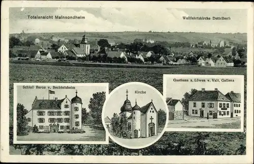 Ak Mainsondheim Dettelbach in Unterfranken, Wallfahrtskirche, Schloss Baron v. Bechtoldsheim