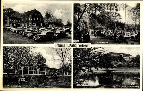 Ak Lünen in Westfalen, Haus Waldfrieden, Schloss Cappenberg, Gartenveranda, Parkplatz