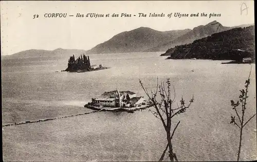 Ak Korfu Griechenland, Iles d'Ulysse et des Pins, Blick zu den Inseln
