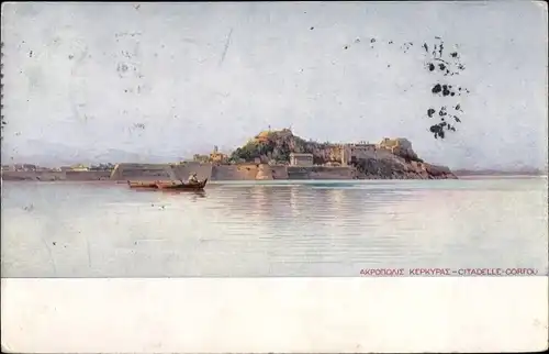 Künstler Ak Korfu Griechenland, Blick zur Insel und Zitadelle