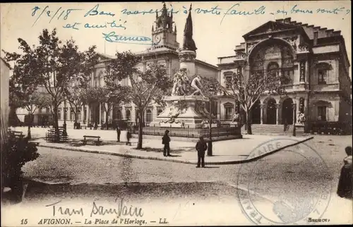 Ak Avignon Vaucluse, La Place de l'Horloge