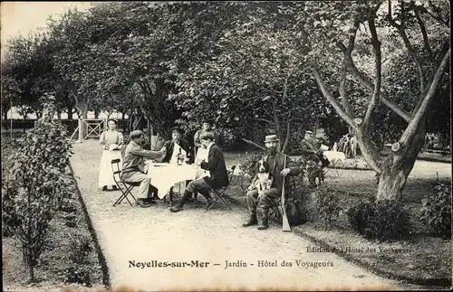 Ak Noyelles sur Mer Somme, Jardin, Hotel des Voyageurs