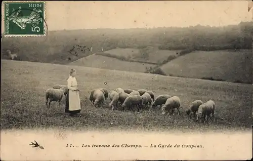 Ak Frankreich, Les travaux des Champs, La Garde du troupeau