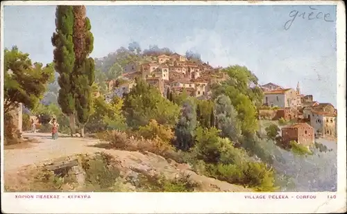 Künstler Ak Peleka Korfu Griechenland, Dorfpartie
