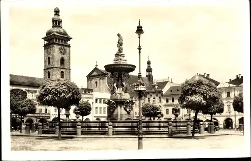 Ak České Budějovice Budweis Südböhmen, Kirchturm, Monument, Platz