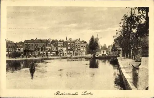 Ak Leiden Südholland Niederlande, Beestenmarkt, Panorama, Windmühle