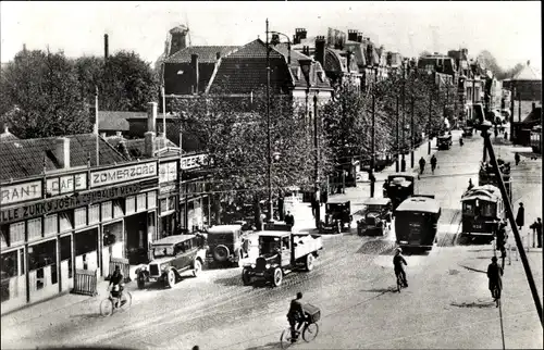 Ak Leiden Südholland, Stationsplein, voorm. zomerzorg vanaf luchtbrug, Restaurant Zomerzorg, 1925