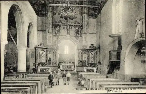 Ak Chemillé Maine-et-Loire, Interieur de la vieille Église