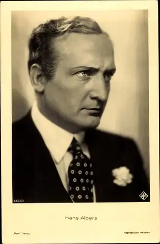 Ak Schauspieler Hans Albers, Portrait, Ufa Film, Ross Verlag 6602 3