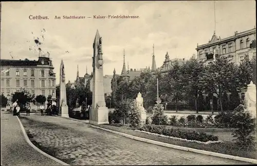 Ak Cottbus in der Niederlausitz, Partie am Stadttheater, Kaiser Friedrich Straße