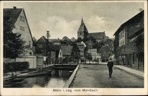 Ak Mölln im Herzogtum Lauenburg, Blick auf den Ort vom Mühlbach aus