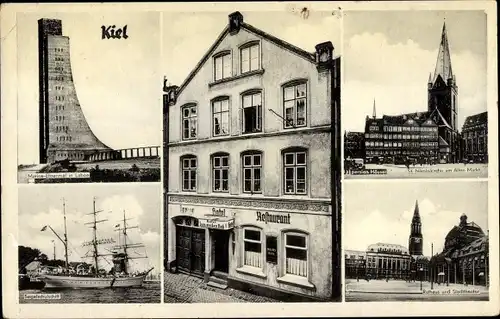 Ak Hansestadt Kiel, Marine Ehrenmal Laboe, Hotel Zum weißen Ross, Lange Reihe 23, Stadttheater