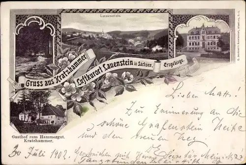 Ak Lauenstein Altenberg im Erzgebirge, Rathaus, Gasthof zum Hammergut, Kratzhammer