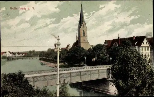 Ak Rottenburg am Neckar, Brücke, Kirche