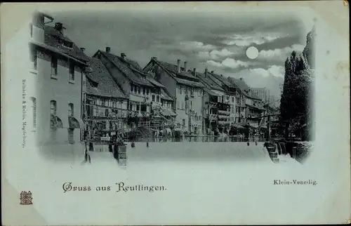 Mondschein Ak Reutlingen in Württemberg, Klein-Venedig