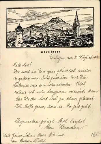 Ak Reutlingen in Württemberg, Teilansicht des Ortes, Kirchturm