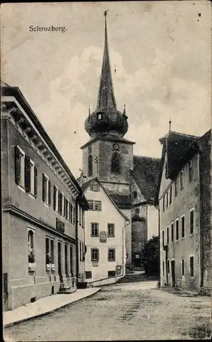 Ak Schrozberg in Württemberg, Straßenpartie, Kirche