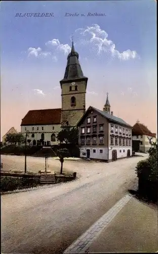 Ak Blaufelden in Württemberg, Kirche, Rathaus