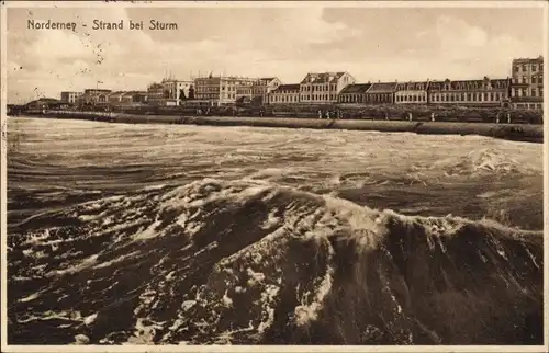 Ak Norderney in Ostfriesland, Strand bei Sturm