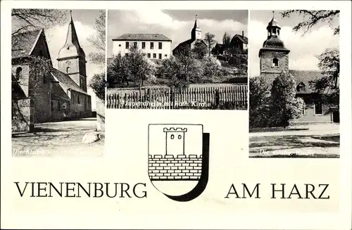 Ak Vienenburg Goslar am Harz, Kirchen, Jugendheim, Wappen