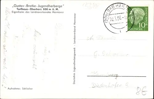 Ak Torfhaus Altenau Schulenberg Niedersachsen, Gustav Bratke Jugendherberge, Gesamtansicht