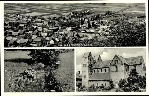 Ak Fredelsloh Moringen Niedersachsen, Fliegeraufnahme vom Ort, Gasthof zum braunen Hirsch, Bach