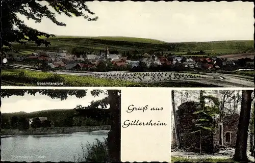 Ak Gillersheim Katlenburg Lindau in Niedersachsen, Gesamtansicht, Thiershäuser Teich, Ruine