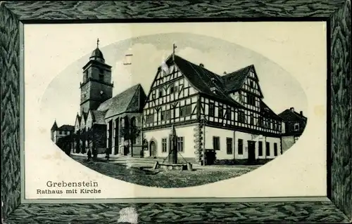 Präge Passepartout Ak Grebenstein in Nordhessen, Rathaus mit Kirche