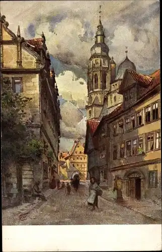 Künstler Ak Wiegk, O., Coburg in Oberfranken, Gymnasiumsgasse, Moritzkirche