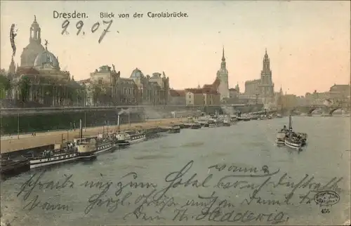 Ak Dresden Altstadt, Blick von der Carolabrücke