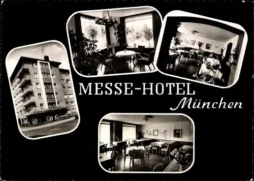 Ak München, Messehotel, Aussen- und Innenansicht