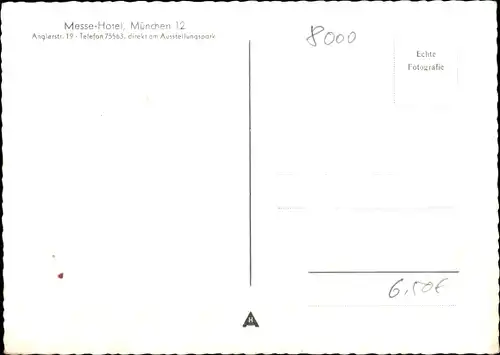 Ak München, Messehotel, Aussen- und Innenansicht