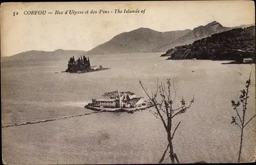 Ak Korfu Griechenland, Iles d'Ulysse et des Pins, Blick zu den Inseln