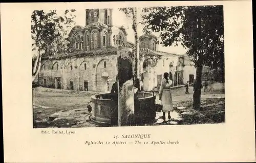 Ak Thessaloniki Griechenland, Kirche der 12 Apostel, Brunnen