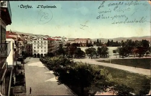 Ak Korfu Griechenland, Esplanade, Stadtansicht, Straßenpartie