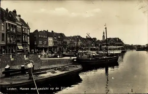 Ak Leiden Südholland Niederlande, Haven met Gezicht op de Zijlpoort