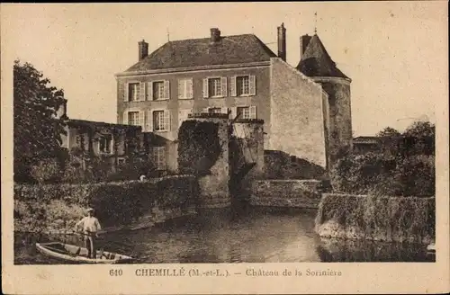 Ak Chemillé Maine-et-Loire, Château de la Sorinière, Wassergraben, Zugbrücke