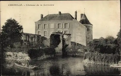 Ak Chemillé Maine-et-Loire, Château de la Sorinière, Wassergraben, Zugbrücke