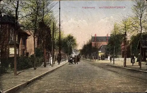 Ak Watergraafsmeer Amsterdam Nordholland, Middenweg, Tramschienen