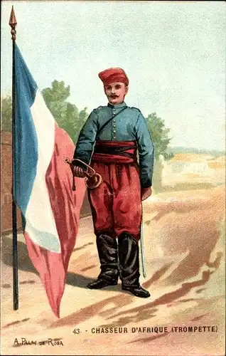 Künstler Ak Palm de Rosa, A., Armée Francaise, Chasseur d'Afrique, Trompete