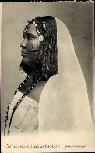 Ak Scenes et Types d'Egypte, Soudanese Woman, Schmucknarben
