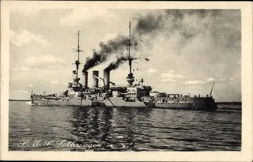 Fahnen Ak Deutsches Kriegsschiff SMS Lothringen, Linienschiff, Kaiserliche Marine