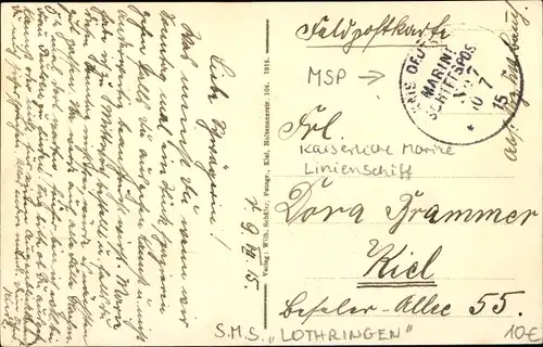 Fahnen Ak Deutsches Kriegsschiff SMS Lothringen, Linienschiff, Kaiserliche Marine