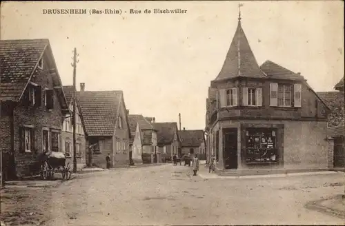 Ak Drusenheim Elsass Bas Rhin, Rue de Bischwiller, Handlung