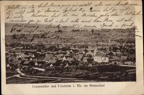 Ak Gresswiller Gressweiler Greßweiler Elsass Bas Rhin, Blick auf den Ort und Dinsheim, Breuschtal